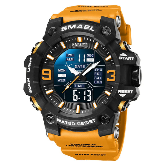 Smael 8049 Men Watch Sport Waterproof LED Light Alarm Clock Dual Time Display Week Auto Date Wristwatches Digital Quartz Watches
