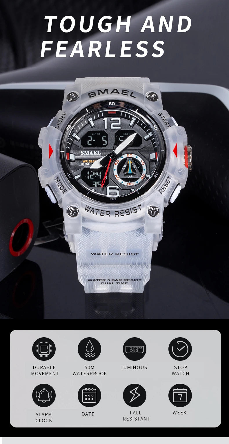 Military Watch Quartz Wristwatches Sport 50M Waterproof Alarm Clock Light Analog Digital Male Clocks 8007 Mens Watches Digital