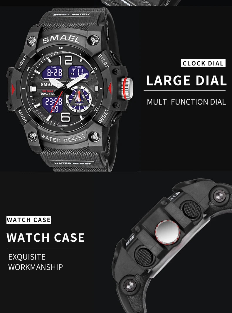 Military Watch Quartz Wristwatches Sport 50M Waterproof Alarm Clock Light Analog Digital Male Clocks 8007 Mens Watches Digital