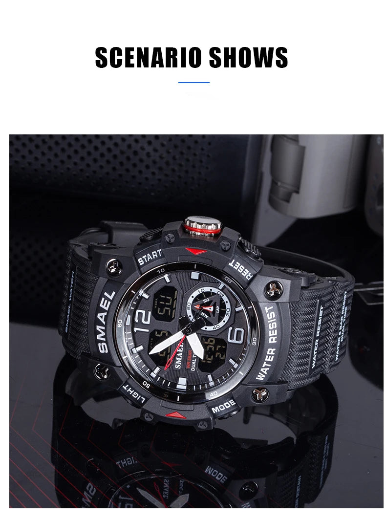 Military Watch Quartz Wristwatches Sport 50M Waterproof Alarm Clock Light Analog Digital Male Clocks 8007 Mens Watches Digital