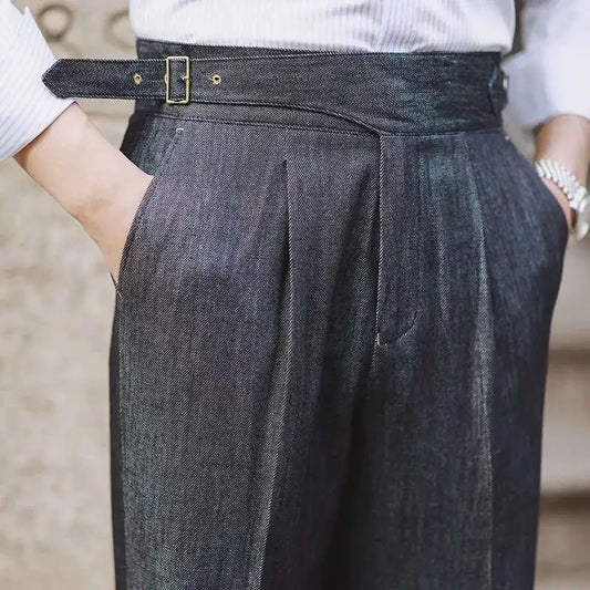 2022 Fashion Mens Dress Pant High Waist Straight Pants Men Spring  Business Versatile Belt Trouser Gentleman Paris Button Pant