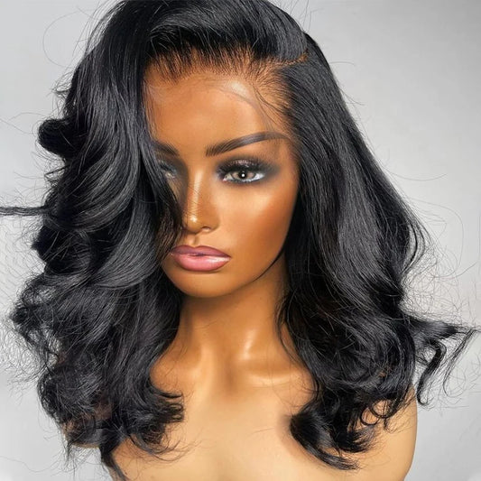 200% Density 13x4 Curly Short Bob Body Wave Lace Frontal Wig 12 14 16 Inch Closure Brazilian Remy 100% Human Hair Wigs For Women