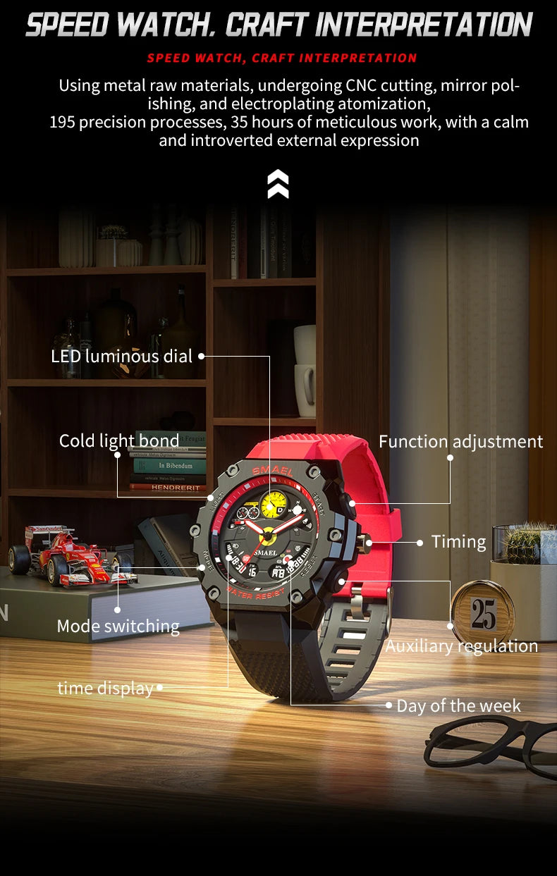 New Sports Watches Dual Time Display Wristwatches Mens Backlight Alarm Stopwatch 8092 Military Watches Digital LED Mens Watches